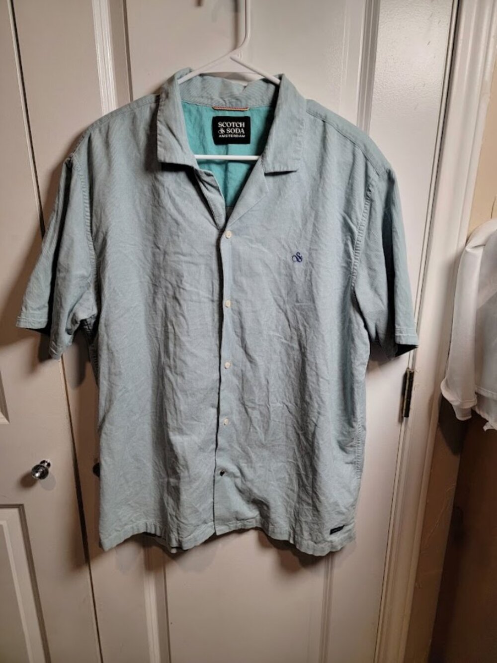 Scotch & Soda Men’s XL Light Blue Short Sleeve Button Up Shirt Amsterdam